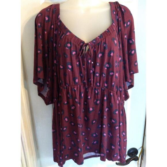Lane Bryant Top Swing Collection Maroon Peasant Off Shoulder Sz 24 Boho New - Picture 2 of 9
